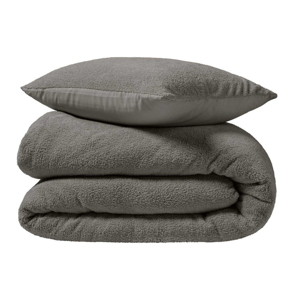 Antracitové obliečky na dvojlôžko/predĺžené z mikroplyšu 240x220 cm Helena – douceur d'intérieur