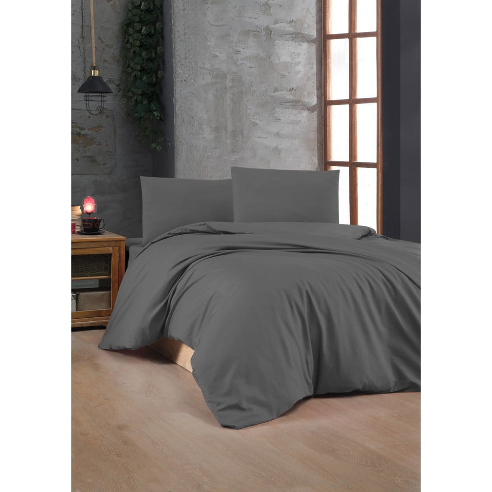 Antracitové obliečky na jednolôžko z bavlny Renforcé 140x200 cm – Mijolnir