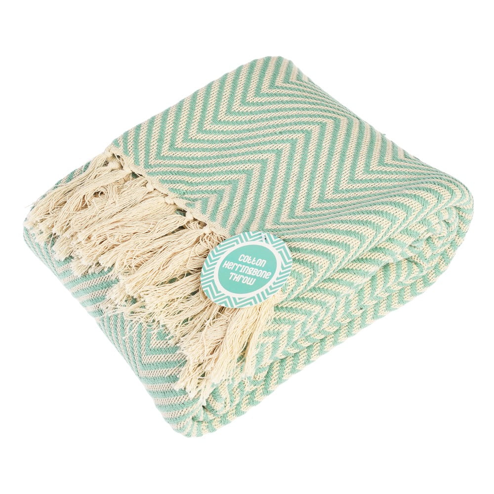 Bavlnená deka v mentolovej farbe 150x235 cm Herringbone – Rex London