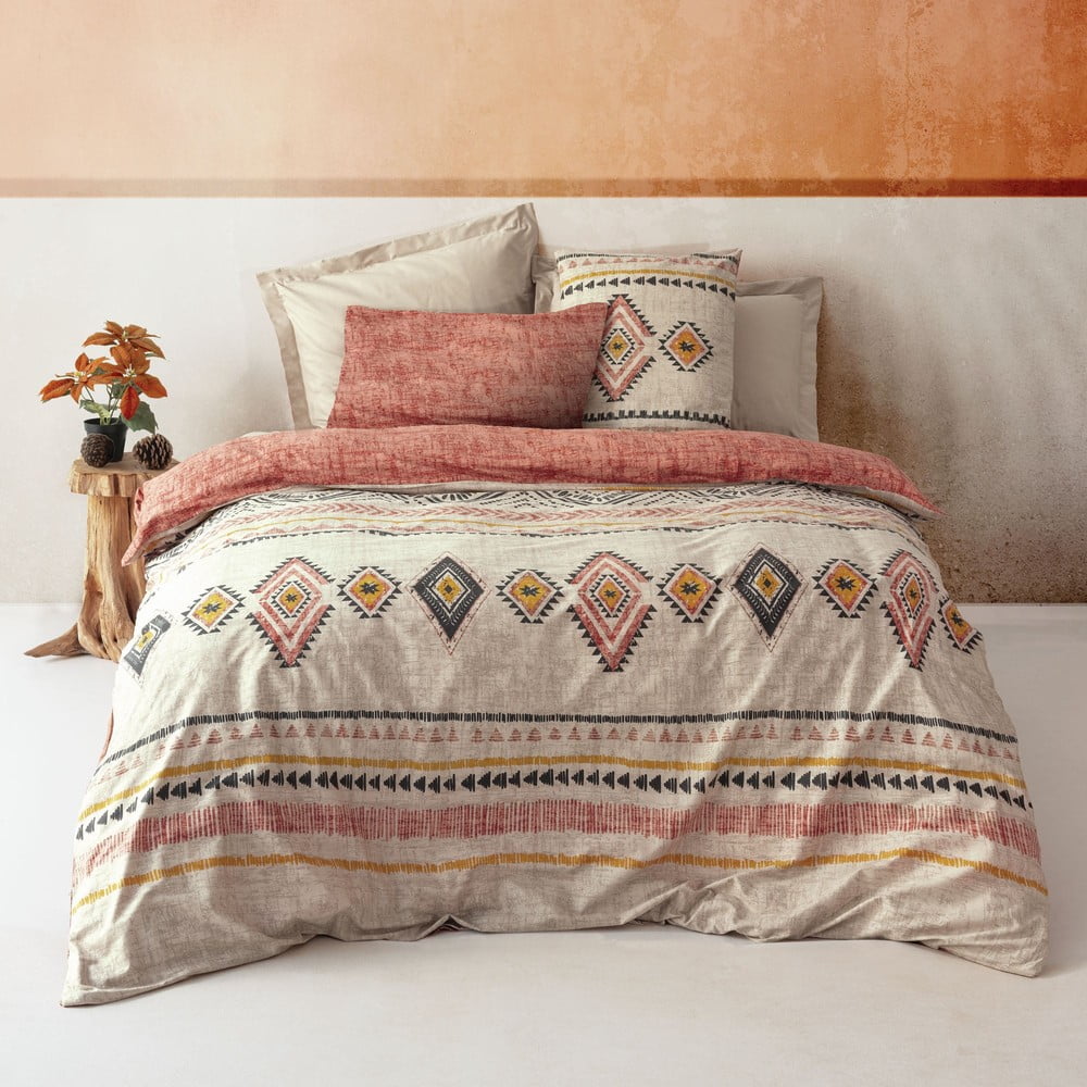 Bavlnené obliečky na jednolôžko v béžovo-tehlovej farbe 140x200 cm Felix – Mijolnir