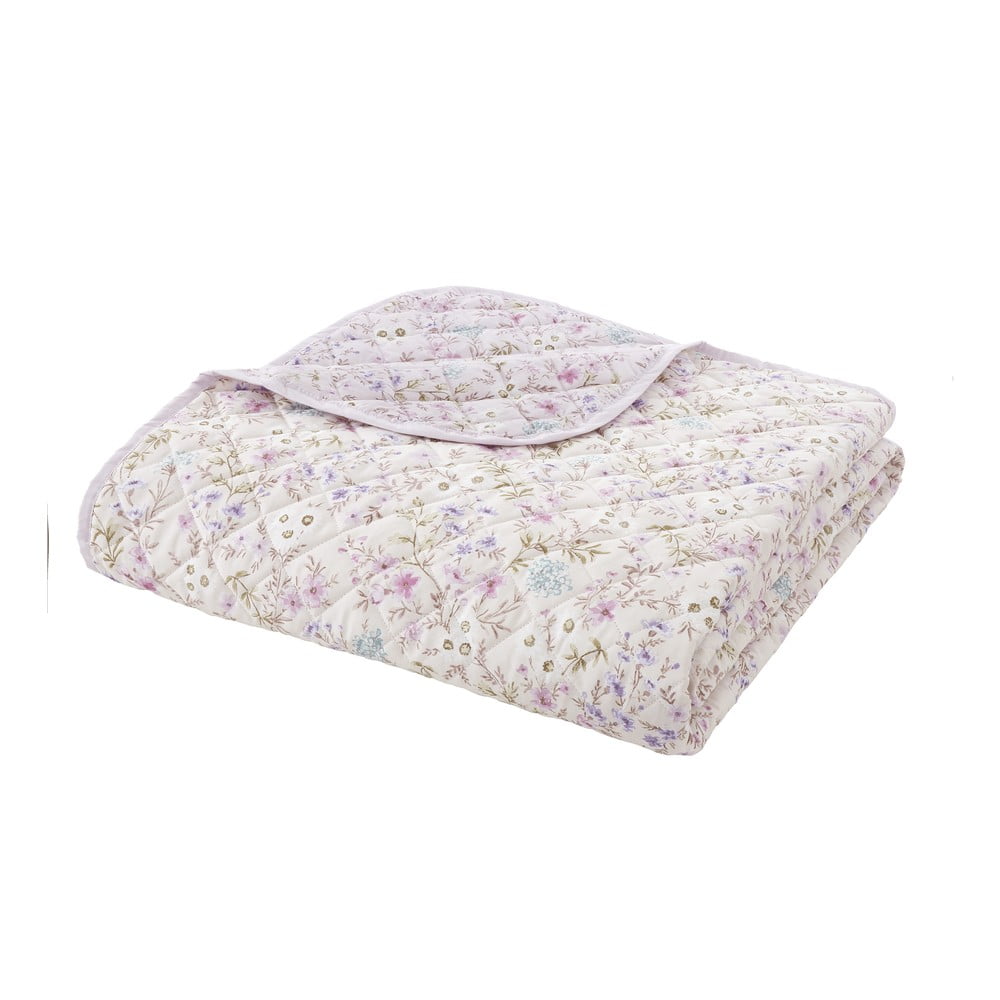 Bavlnený prešívaný pléd v levanduľovej a béžovej farbe 220x230 cm Ditsy Floral – Bianca