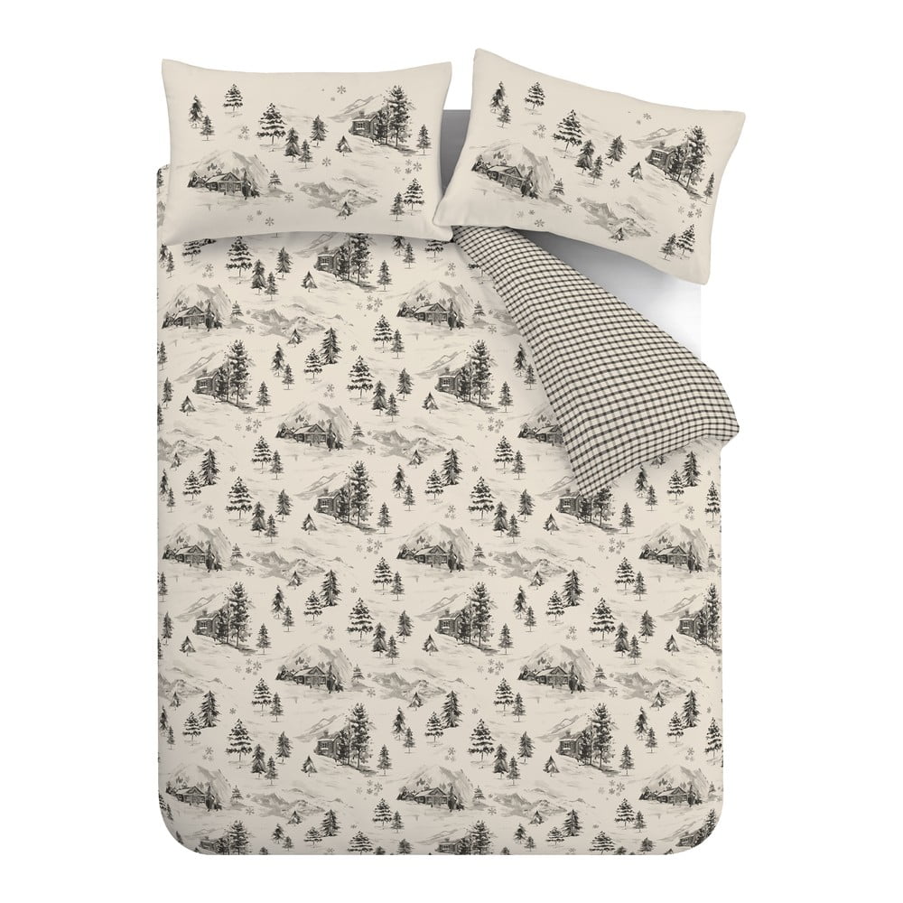 Béžové flanelové obliečky na dvojlôžko/predĺžené 230x220 cm Alpine Vilage – Catherine Lansfield