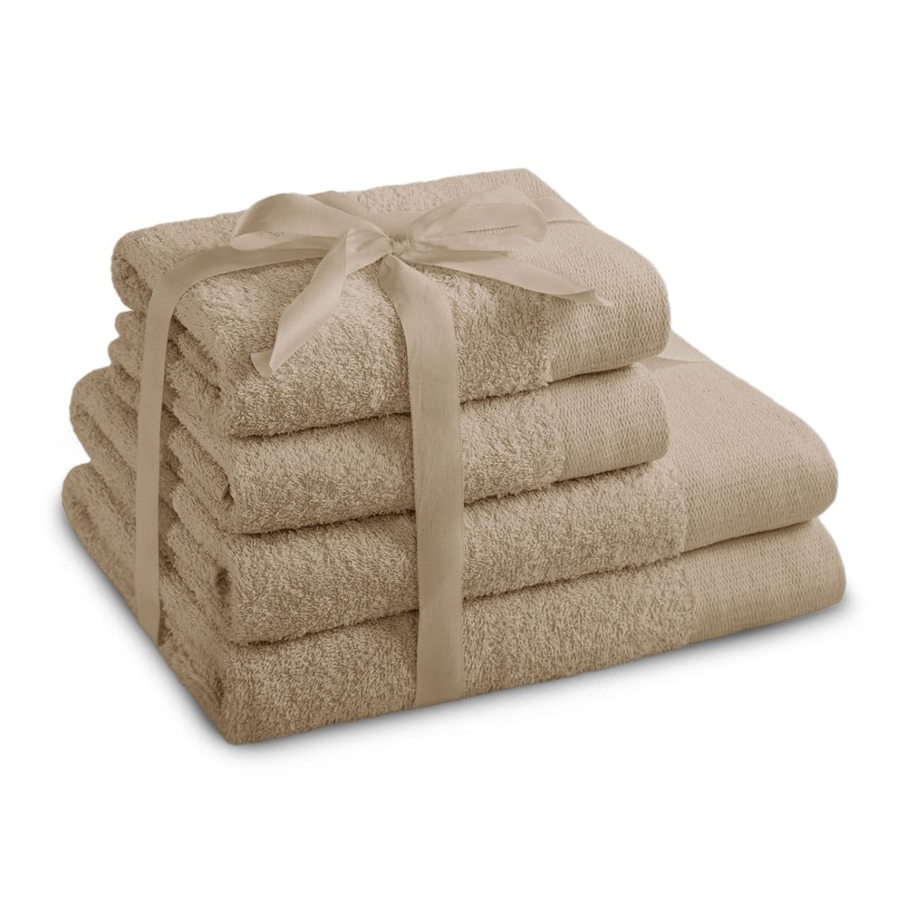 Béžové froté bavlnené uteráky a osušky v súprave 4 ks Amari – Restilo