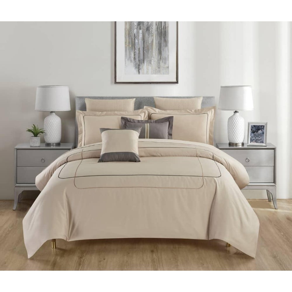 Béžové obliečky na dvojlôžko/predĺžené z bavlny Renforcé s plachtou/6-dielne 240x220 cm Calm of Lines – Mila Home Luxury