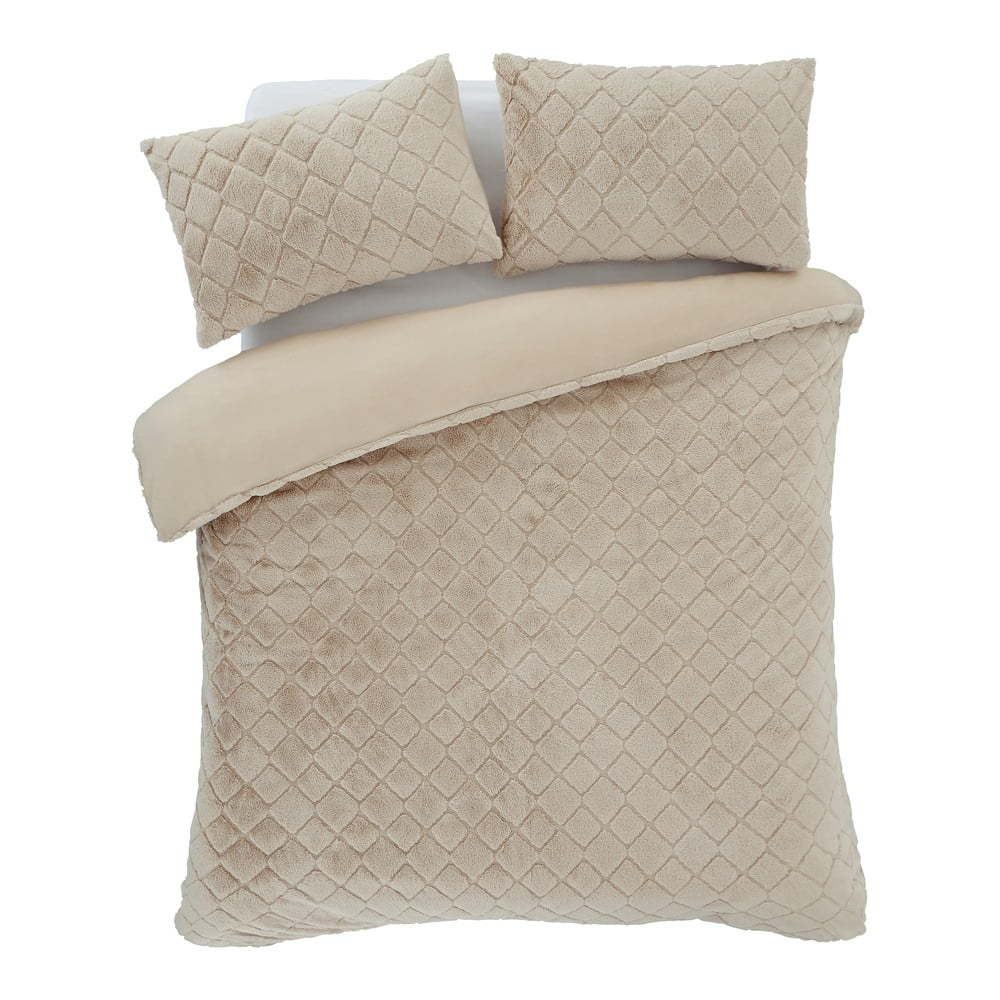 Béžové obliečky na dvojlôžko z mikroplyšu 200x200 cm Cosy Diamond - Catherine Lansfield