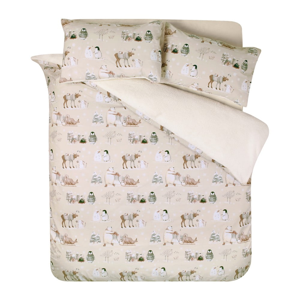 Béžové obliečky na dvojlôžko z mikroplyšu 200x200 cm Winter Friends – Catherine Lansfield