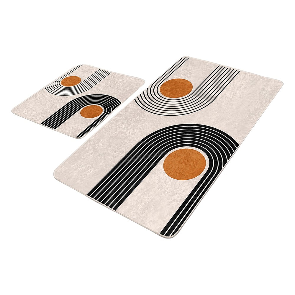 Béžové zamatové kúpeľňové predložky v súprave 2 ks 60x100 cm Dot Arch – Mila Home