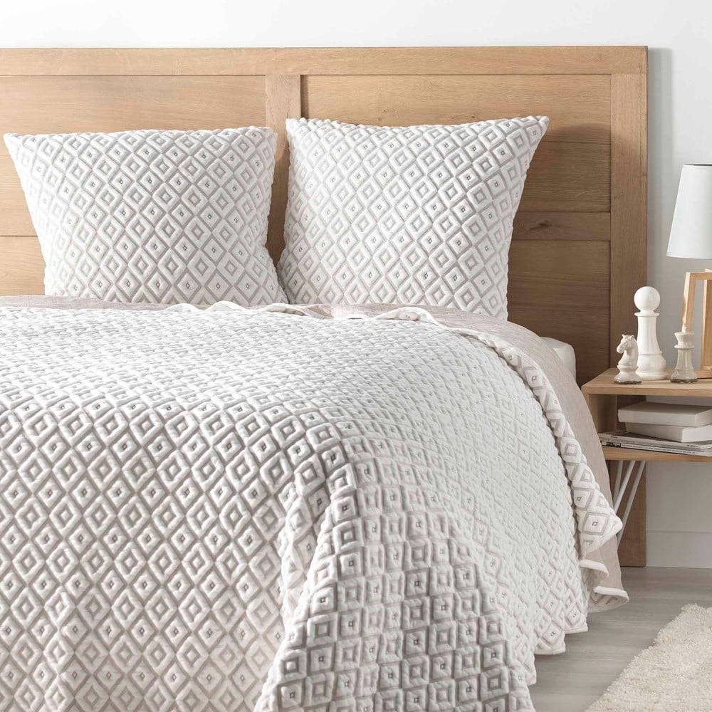 Biela/béžová súprava prikrývky a obliečky na vankúš jersey 240x260 cm Joana – douceur d'intérieur