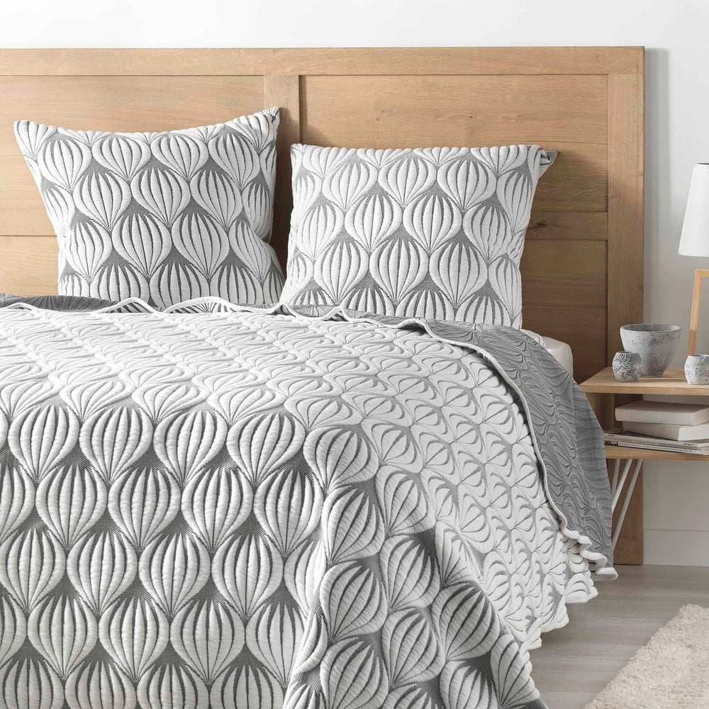 Biela/sivá súprava plédu a obliečky na vankúš z mikrovlákna 220x240 cm Faustine – douceur d'intérieur