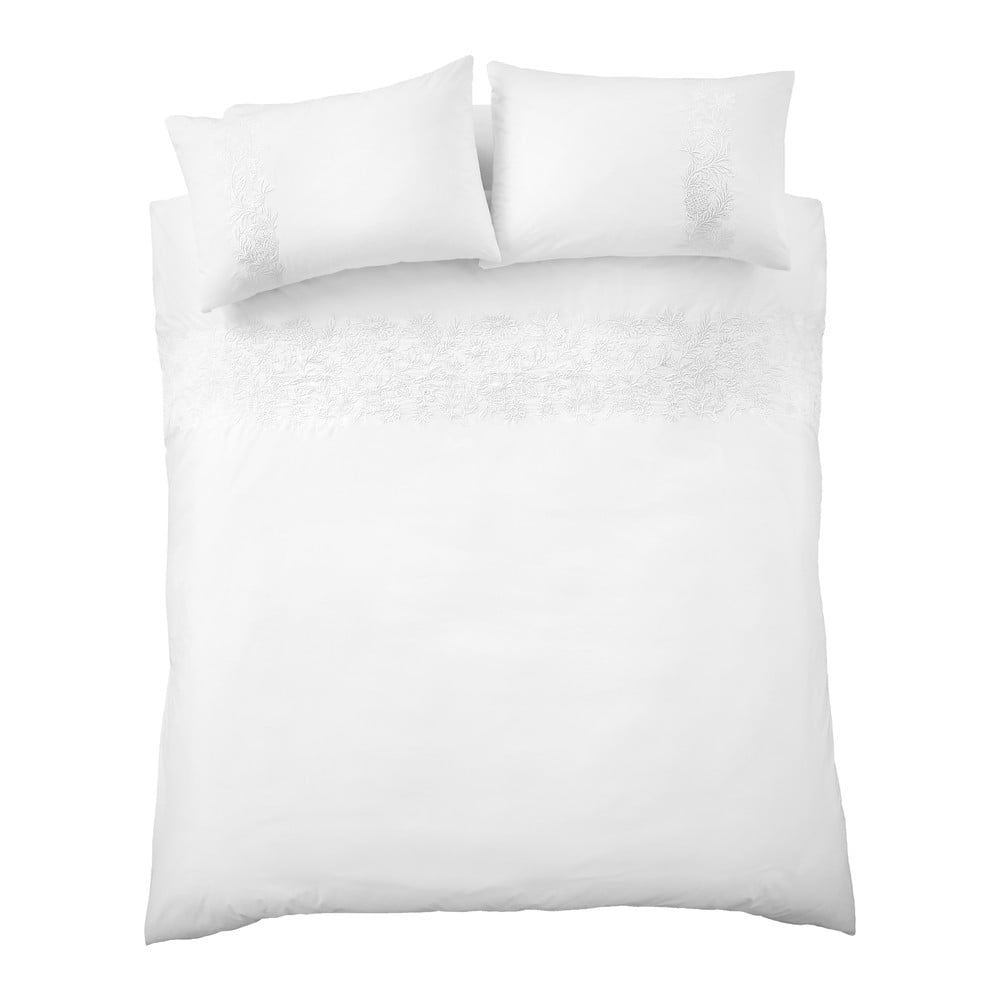 Biele bavlnené obliečky na dvojlôžko/predĺžené 230x220 cm Embroidery Floral – Bianca