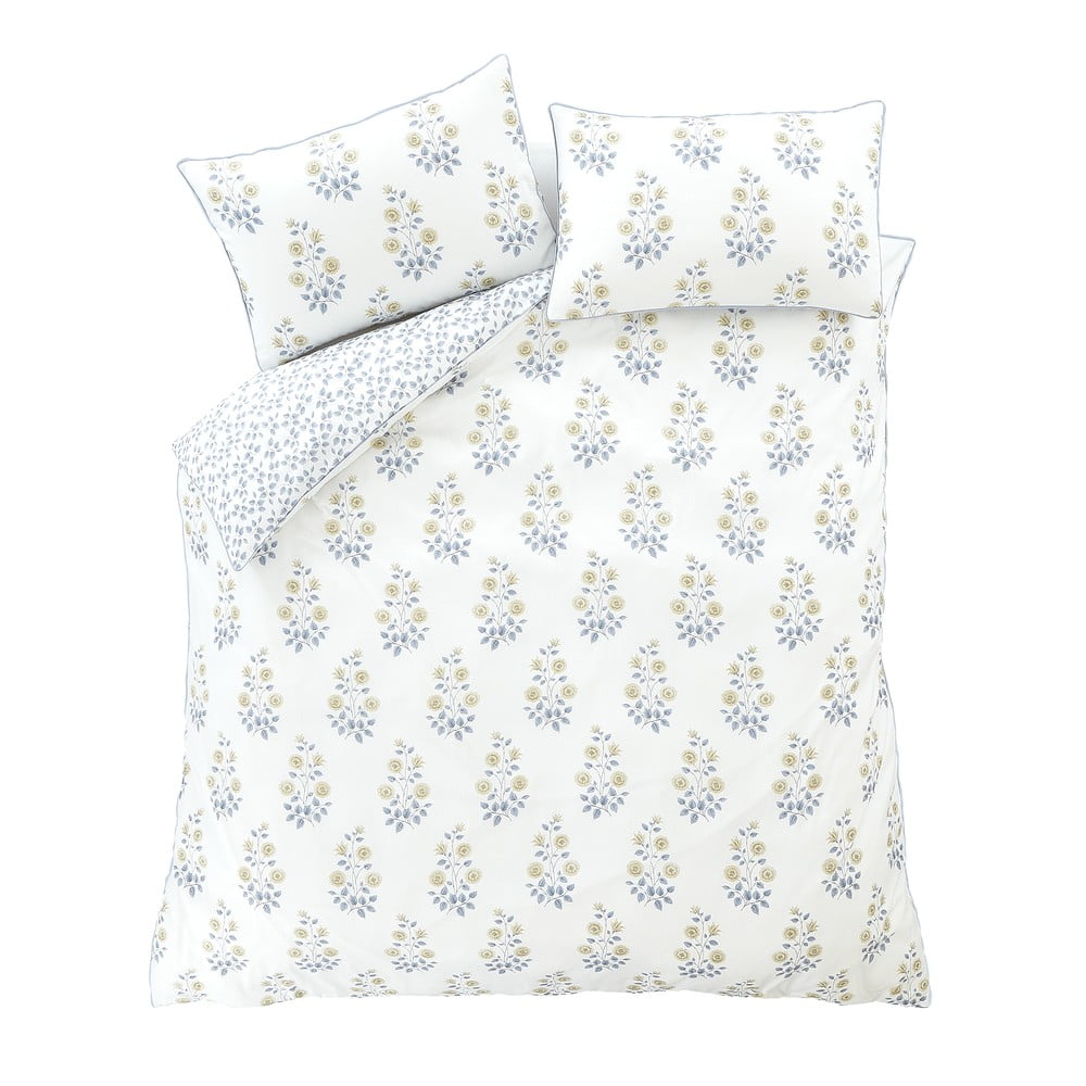 Biele damaškové obliečky na jednolôžko 135x200 cm Eloise Floral – Bianca