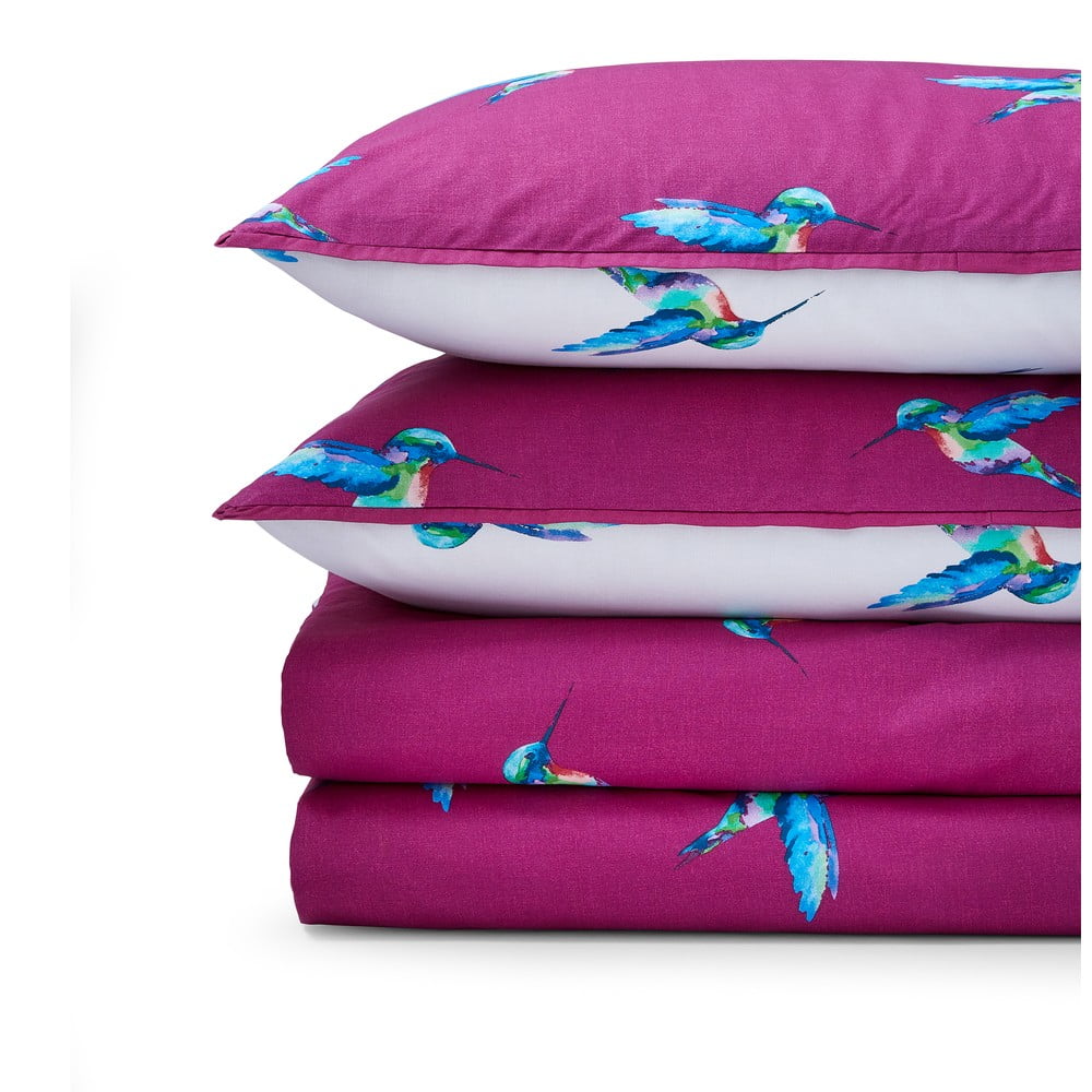 Biele/fialové bavlnené obliečky na dvojlôžko 200x200 cm Hummingbird – Their Nibs