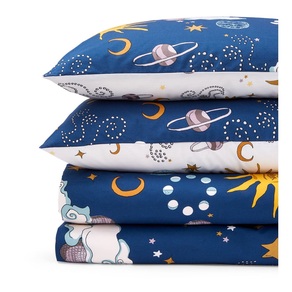 Biele/modré bavlnené obliečky na dvojlôžko 200x200 cm Disco Space – Their Nibs