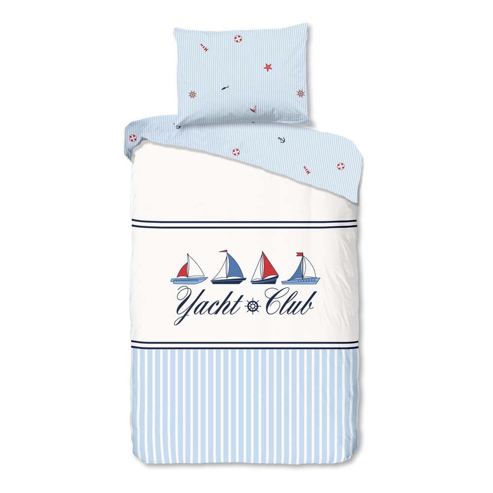 Biele/modré bavlnené obliečky na jednolôžko 140x200 cm Yachtclub – Good Morning