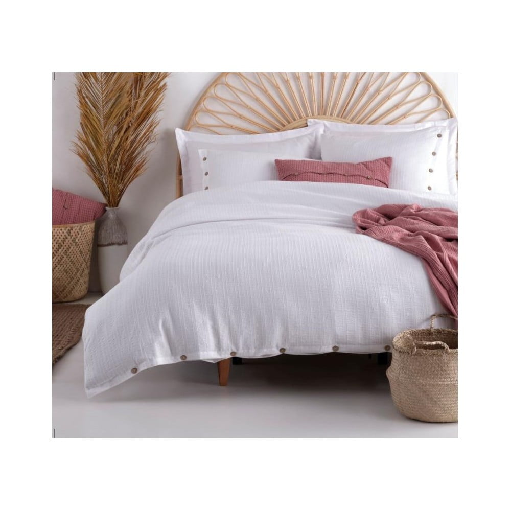 Biele obliečky na dvojlôžko/predĺžené z bavlny Renforcé 240x220 cm Como Striped – Mila Home Luxury