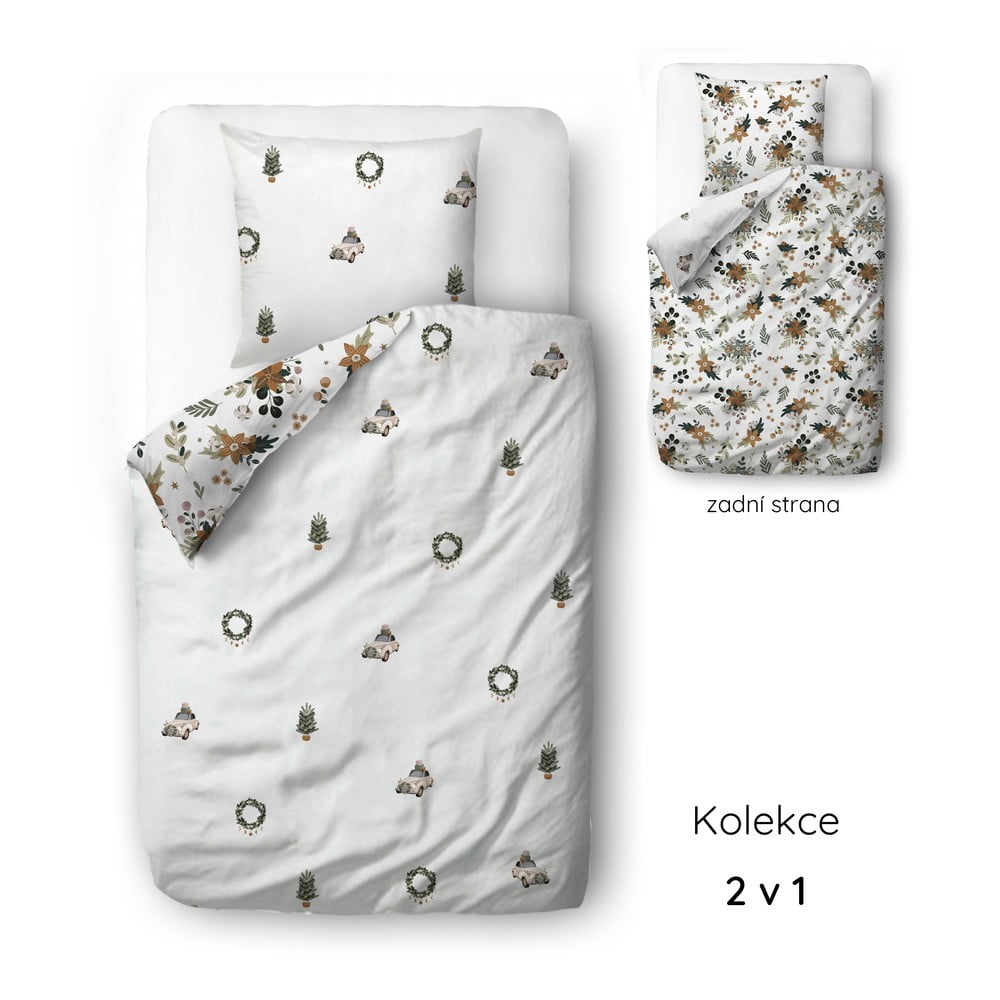 Biele obliečky na jednolôžko z bavlneného saténu 140x200 cm Festive Flowers – Butter Kings