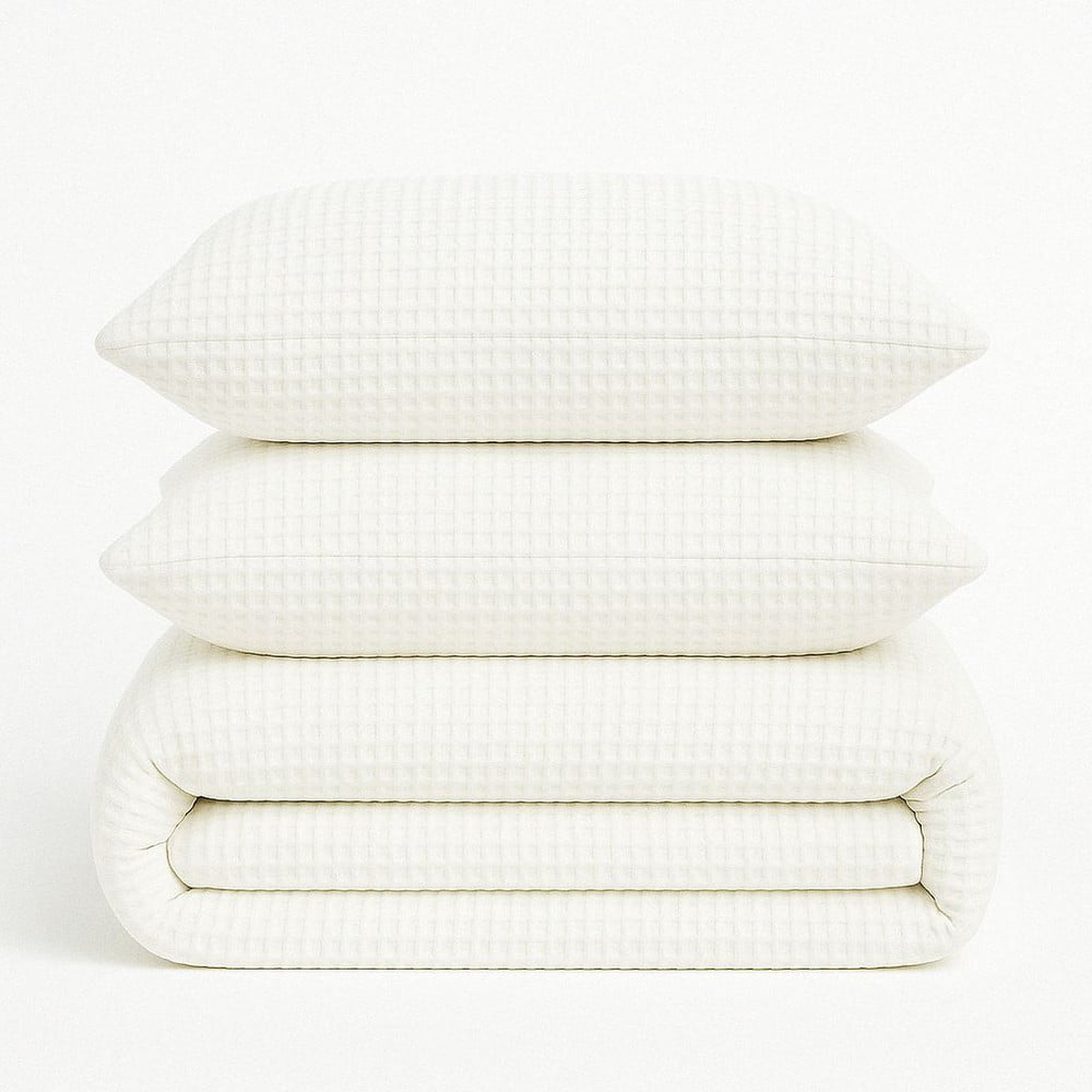 Biele obliečky na jednolôžko z bavlny Renforcé 140x200 cm Waffle Striped – Mila Home Luxury