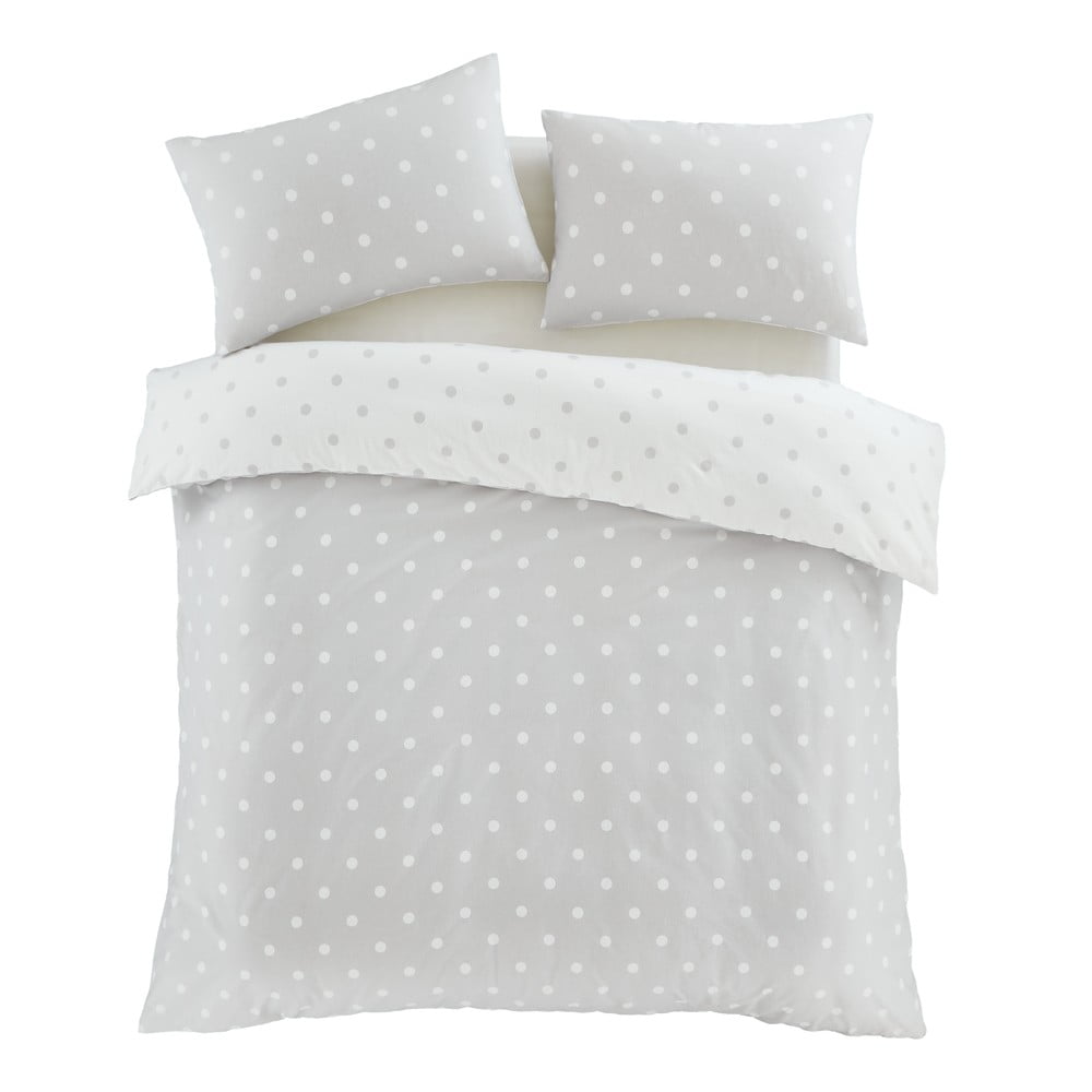 Biele/sivé flanelové obliečky na dvojlôžko/predĺžené 230x220 cm Polka Dot – Catherine Lansfield