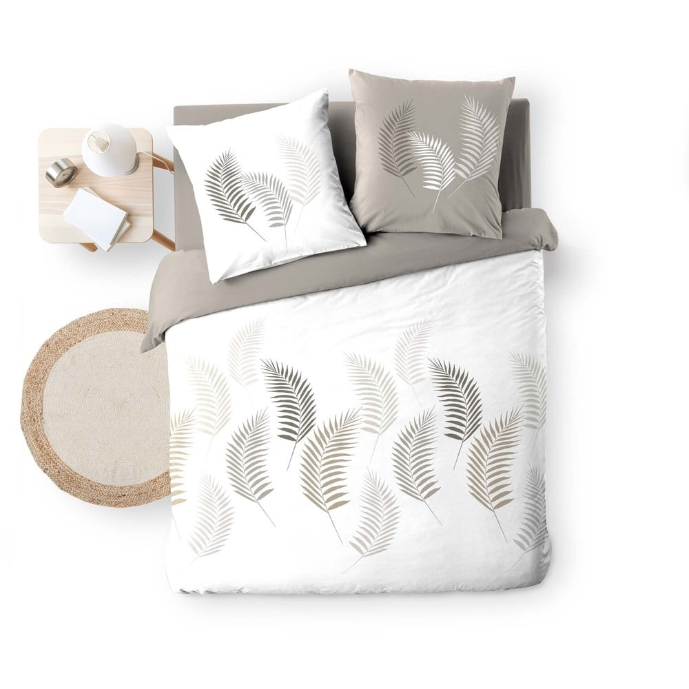 Biele/taupe bavlnené obliečky na dvojlôžko/predĺžené 240x220 cm Goyave – douceur d'intérieur