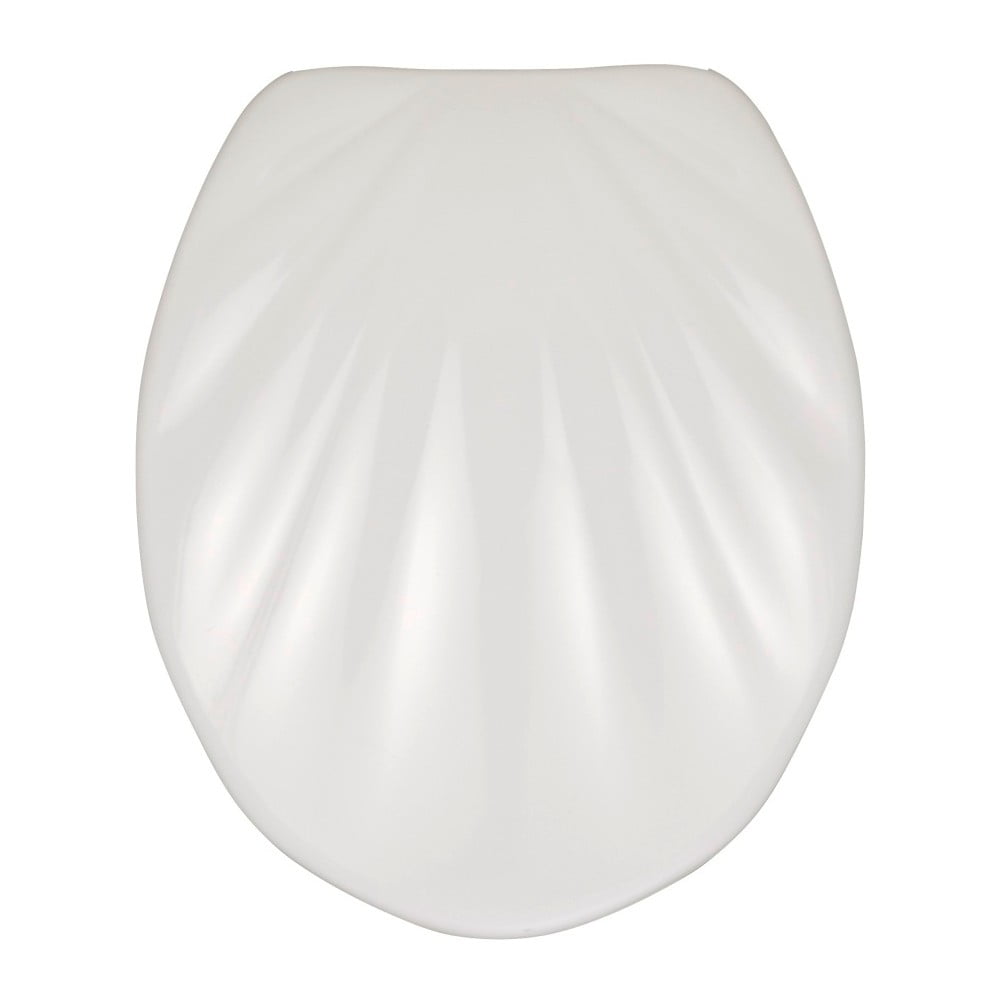 Biele WC sedadlo s jednoduchým zatváraním Wenko Premium Sea Shell, 45,5 × 38 cm