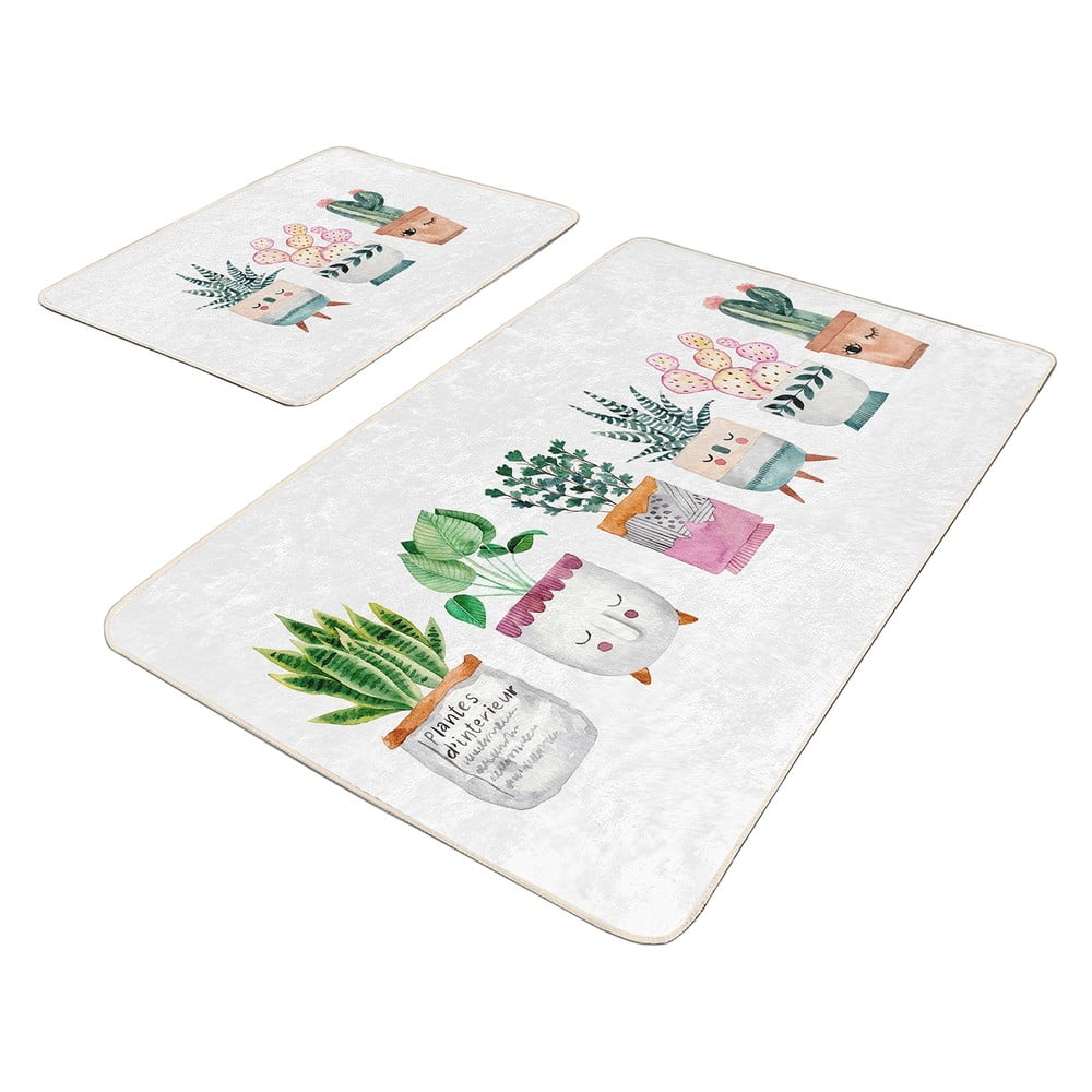 Biele zamatové kúpeľňové predložky v súprave 2 ks 60x100 cm Succulent – ​​Mila Home