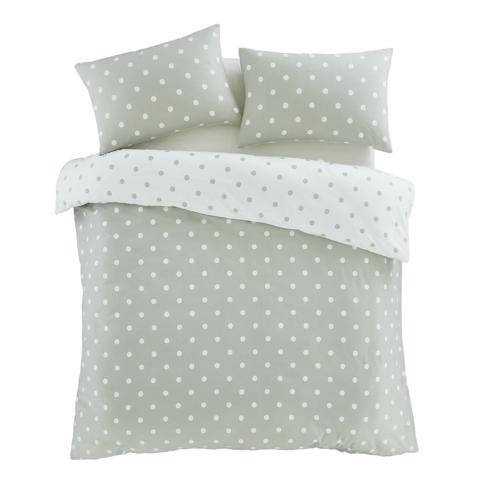 Biele/zelené flanelové obliečky na dvojlôžko/predĺžené 230x220 cm Polka Dot – Catherine Lansfield