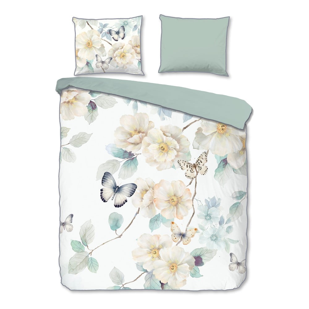 Biele/zelené obliečky na dvojlôžko/predĺžené z bavlneného saténu 200x220 cm Adiwanya – Descanso