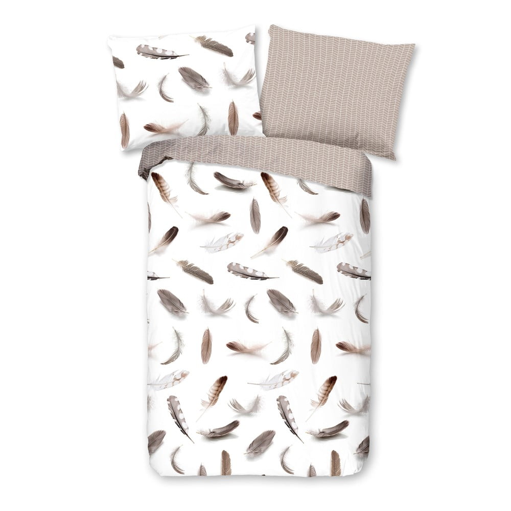 Bielo-béžové flanelové obliečky na jednolôžko 140x200 cm – Good Morning