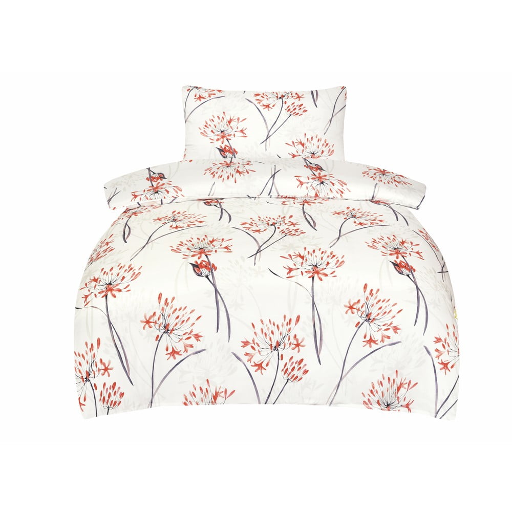 Bielo-oranžové obliečky na jednolôžko z bavlneného saténu 140x200 cm Adeline – My House