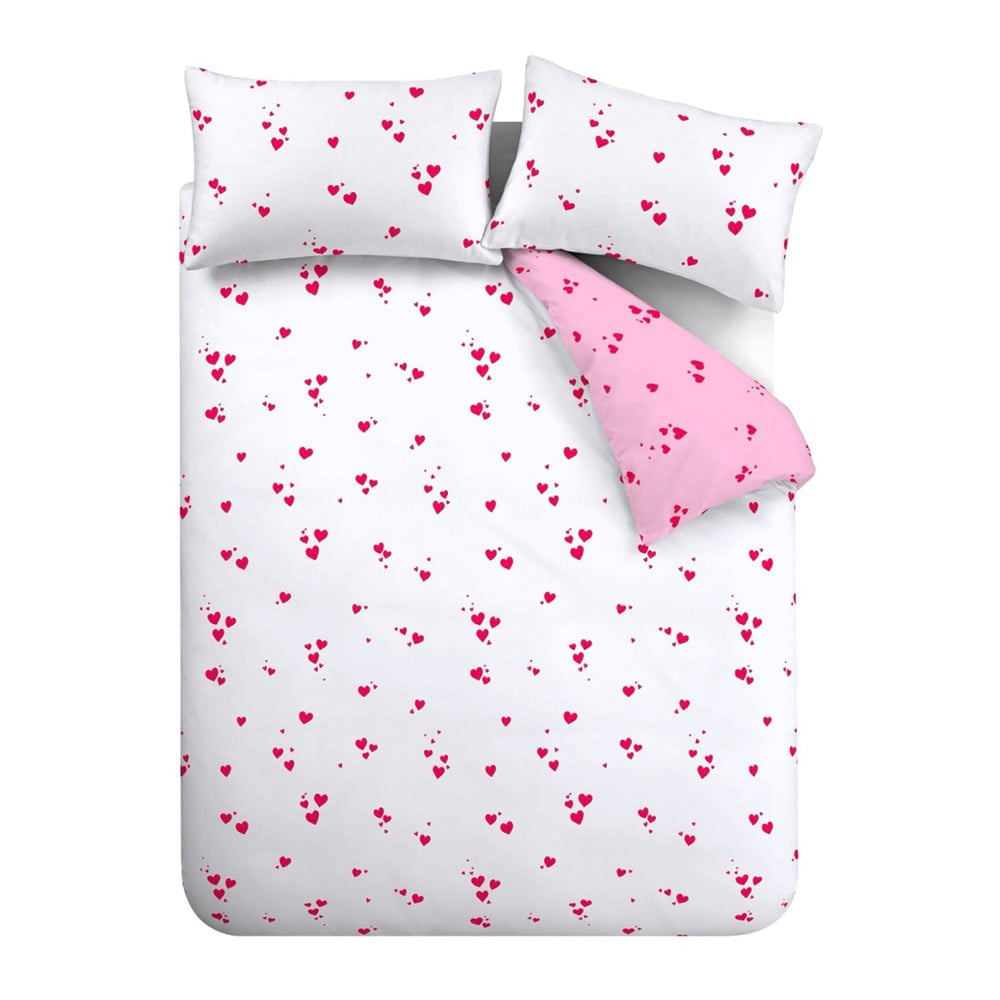 Bielo-ružové krepové obliečky na dvojlôžko 200x200 cm Seersucker Heart – Catherine Lansfield