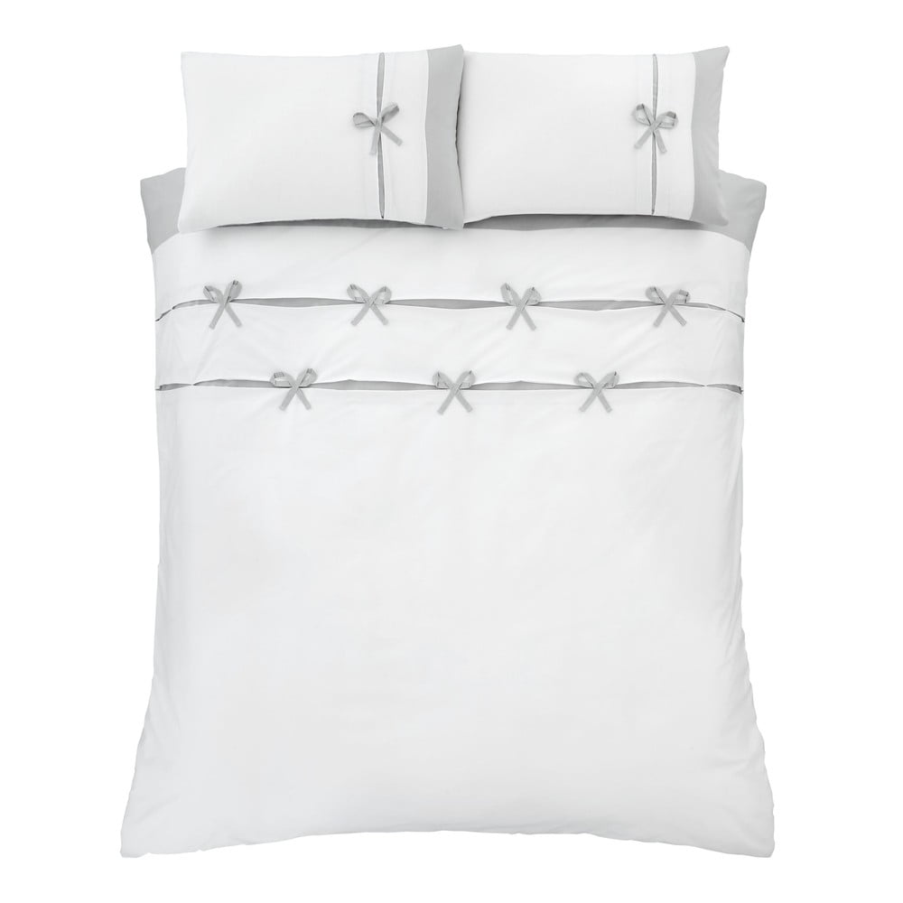 Bielo-sivé obliečky Catherine Lansfield Milo Bow, 135 x 200 cm