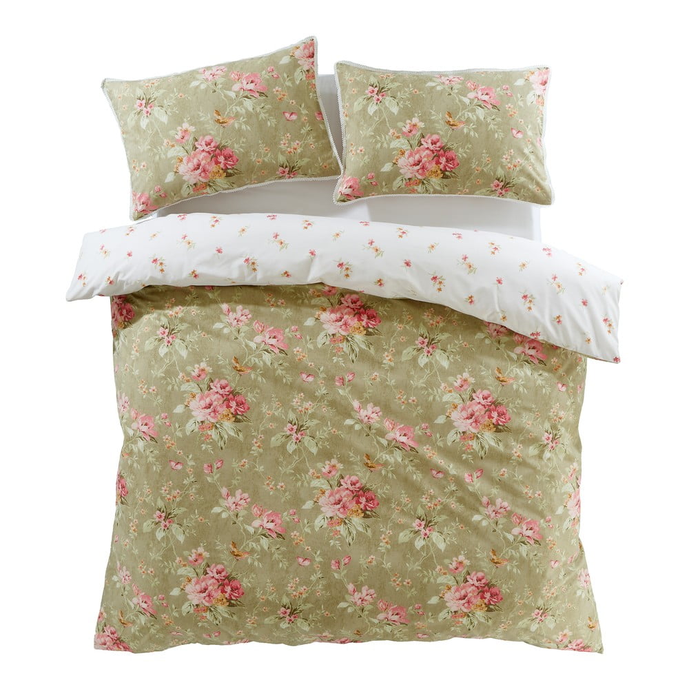 Bielo-zelené obliečky na jednolôžko 135x200 cm Penelope Floral – Catherine Lansfield