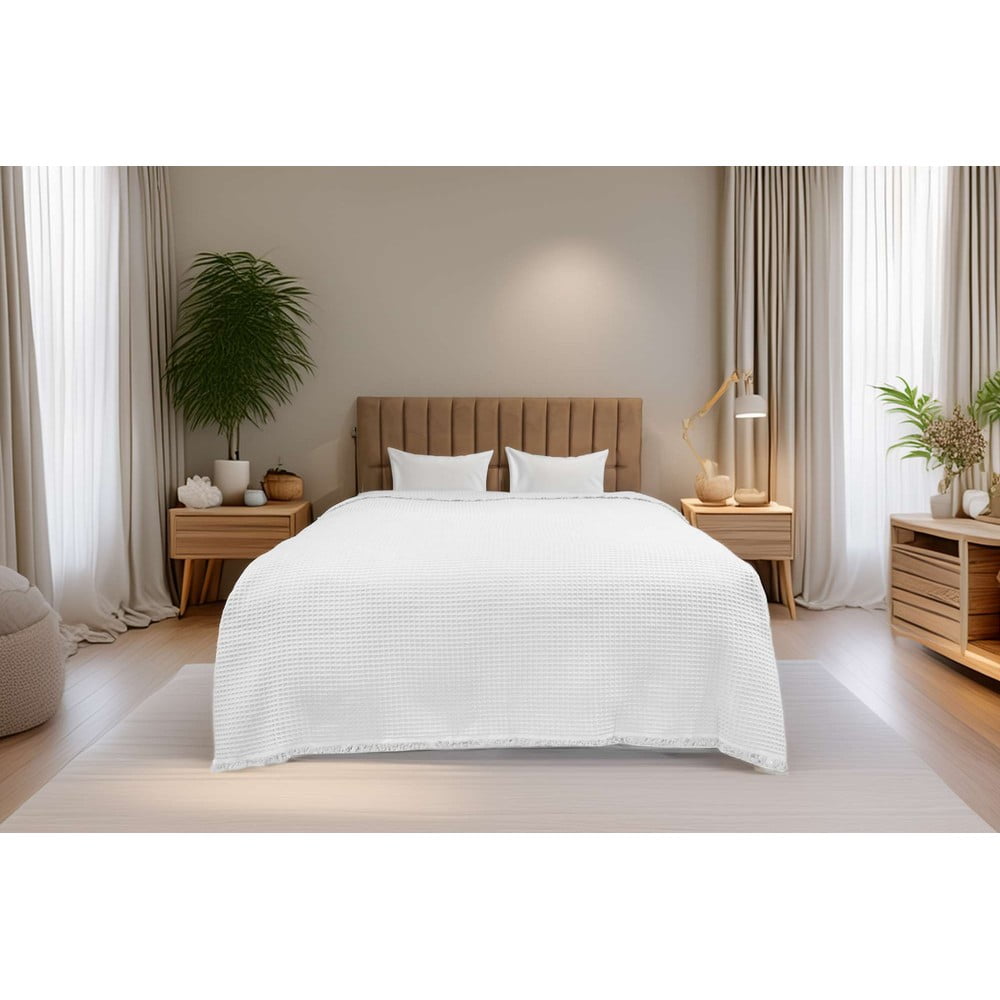 Biely bavlnený pléd 140x200 cm Waffle – Mijolnir