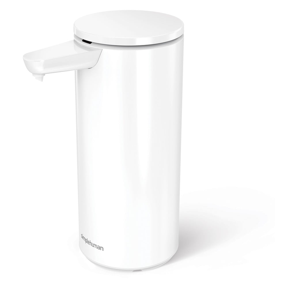 Biely bezdotykový kovový dávkovač mydla 414 ml – simplehuman