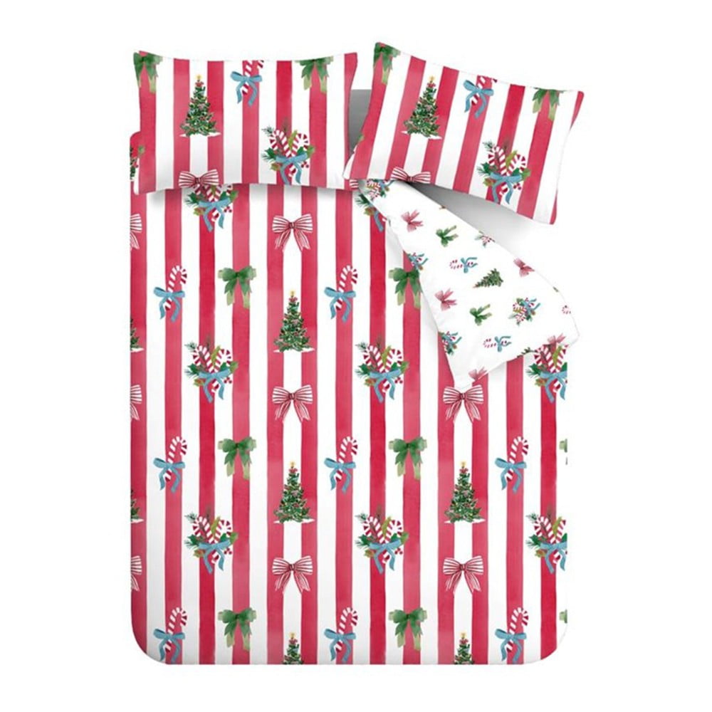 Červené/biele obliečky na dvojlôžko 200x200 cm Christmas Stripe – Catherine Lansfield