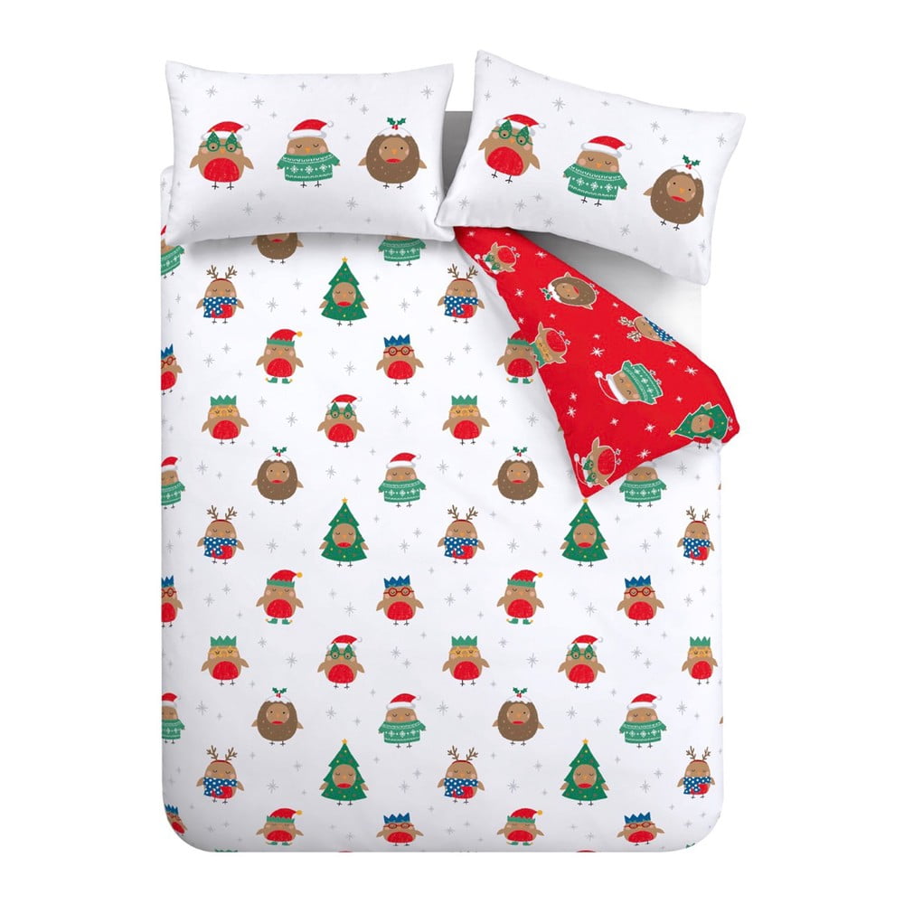 Červené/biele obliečky na dvojlôžko/predĺžené 230x220 cm Party Robins – Catherine Lansfield