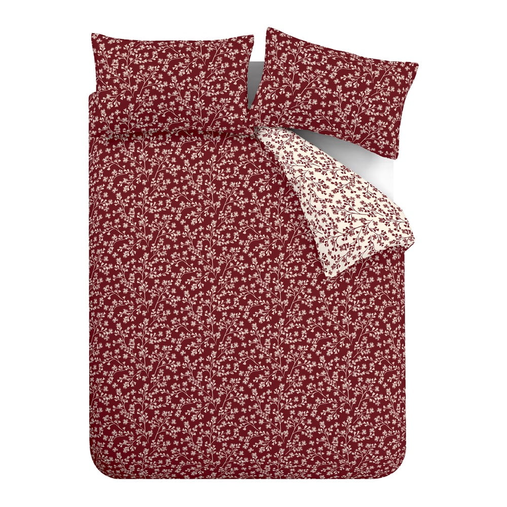 Červené flanelové obliečky na dvojlôžko/predĺžené 230x220 cm Grace Floral Leaf – Catherine Lansfield