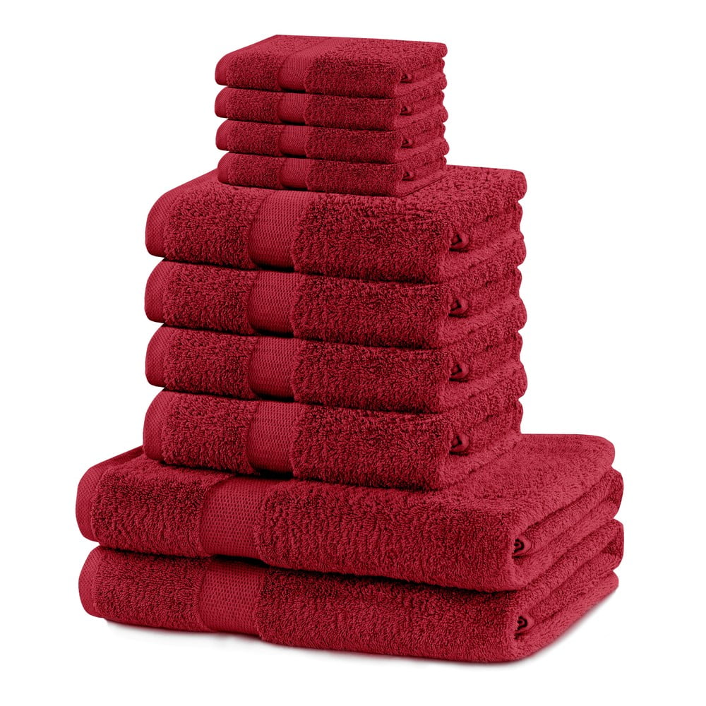 Červené froté bavlnené uteráky a osušky v súprave 10 ks Marina – Restilo
