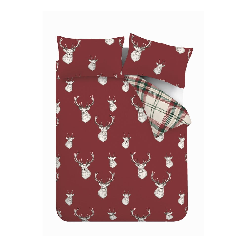 Červené obliečky na dvojlôžko/predĺžené 230x220 cm Munro Stag Check – Catherine Lansfield