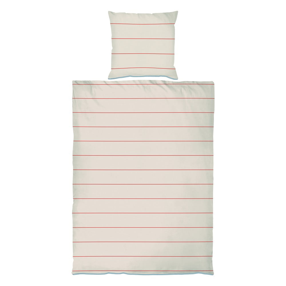 Červeno-béžové predĺžené obliečky na jednolôžko z bavlneného saténu 140x220 cm Align – Mette Ditmer Denmark