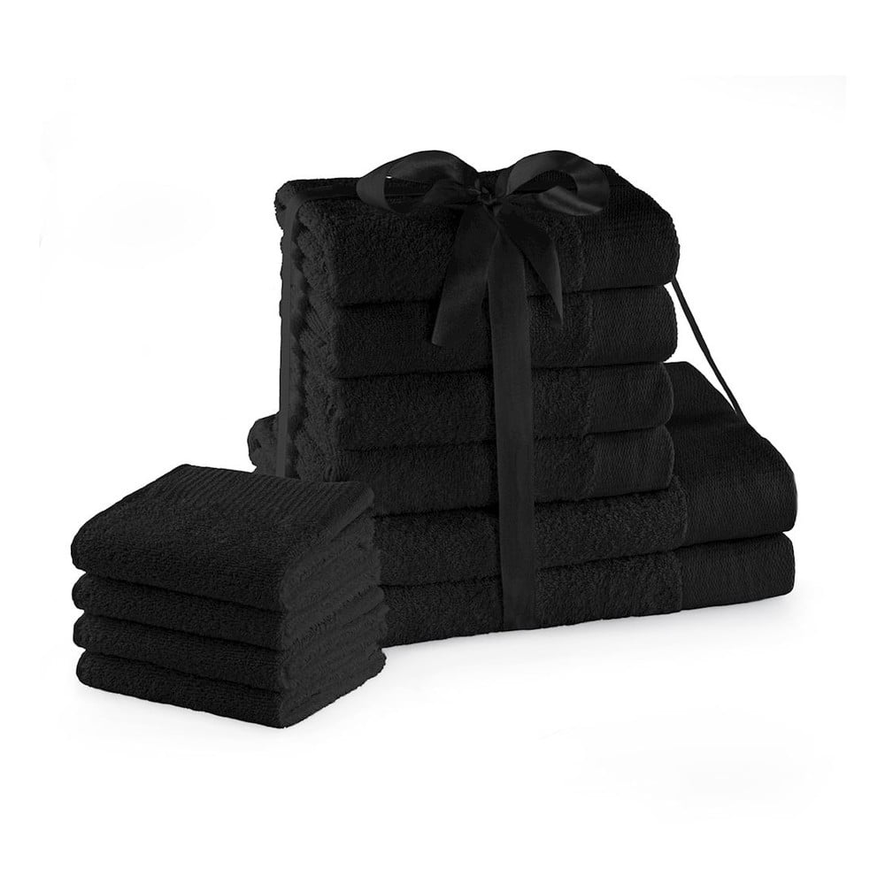 Čierne froté bavlnené uteráky a osušky v súprave 10 ks Amari – Restilo