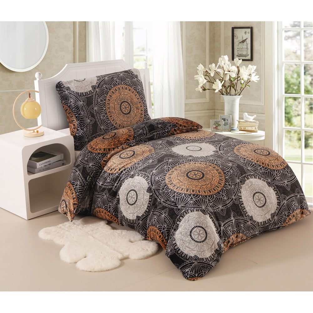 Čierne/hnedé mikroplyšové obliečky na jednolôžko 140x200 cm Nelson – My House