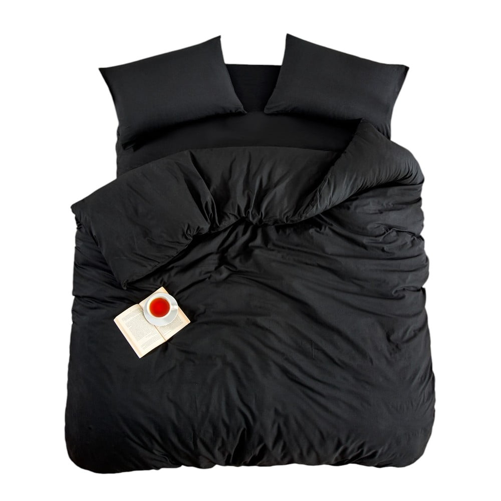 Čierne obliečky na dvojlôžko/predĺžené s plachtou/4-dielne 200x220 cm Classic – Mila Home