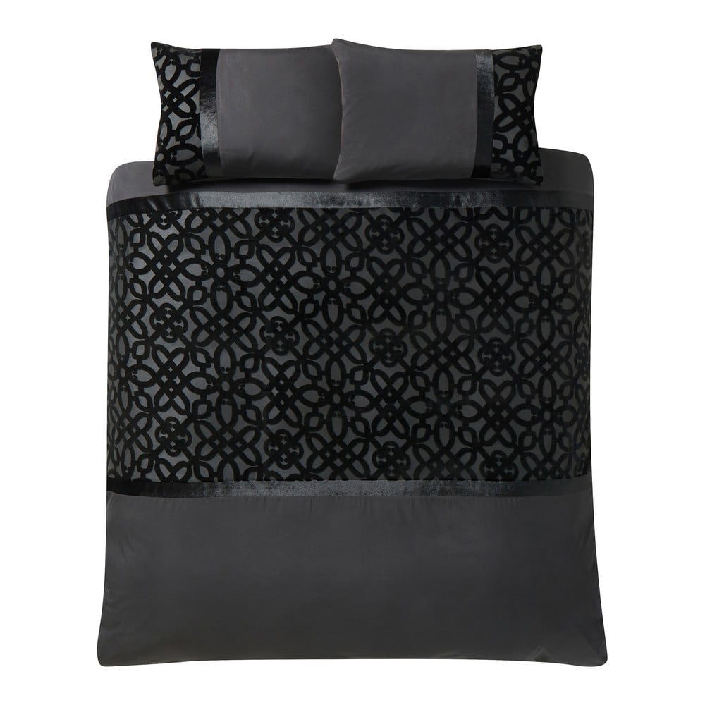 Čierne zamatové obliečky na dvojlôžko 200x200 cm Lattice Cut – Catherine Lansfield