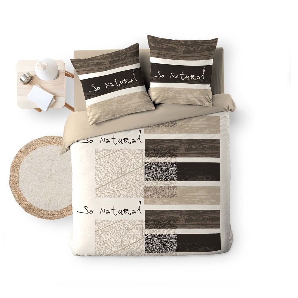 Hnedé bavlnené obliečky na dvojlôžko 200x200 cm So Natural – douceur d'intérieur
