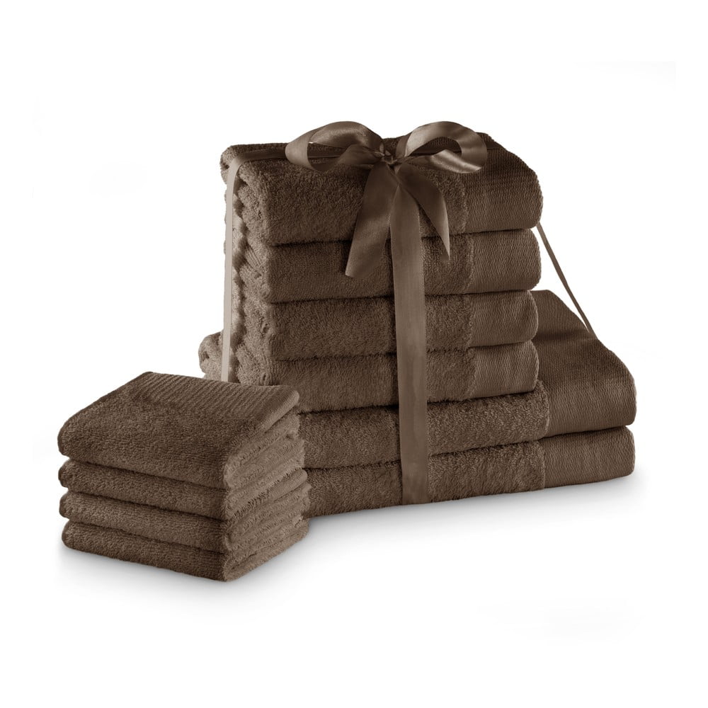 Hnedé froté bavlnené uteráky a osušky v súprave 10 ks Amari – Restilo