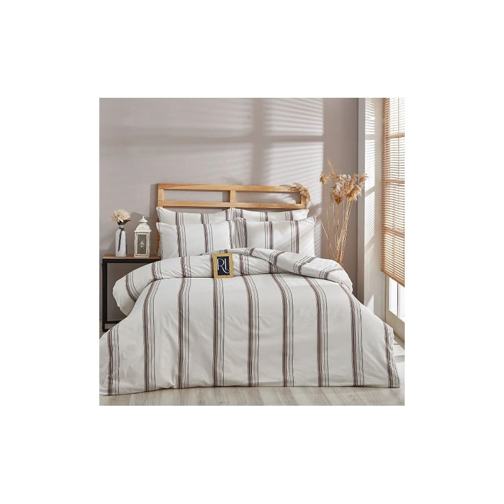 Hnedo-béžové bavlnené predĺžené obliečky na dvojlôžko 200x220 cm – Mila Home