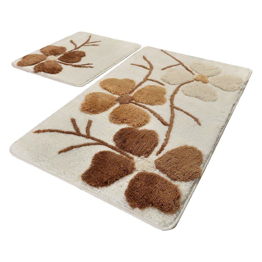 Hnedo-krémové kúpeľňové predložky v súprave 2 ks 60x100 cm Kırcicegi – Foutastic