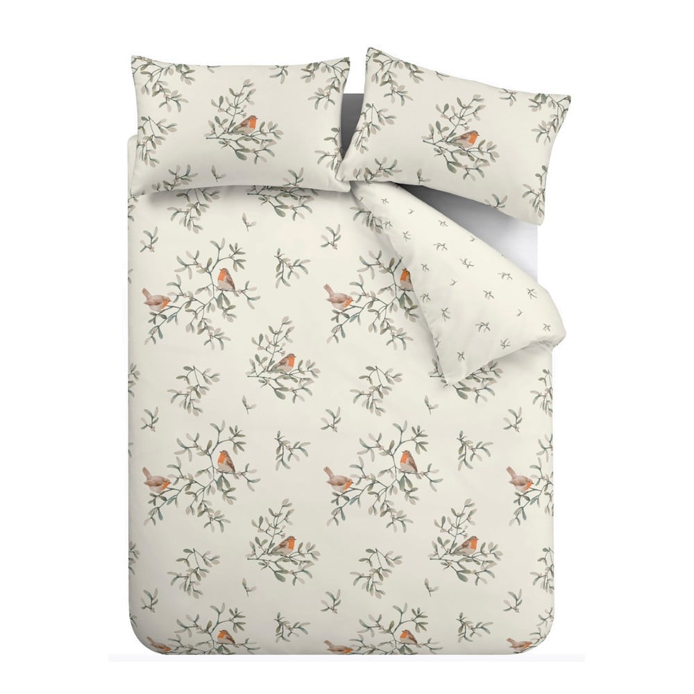 Krémové flanelové obliečky na dvojlôžko/predĺžené 230x220 cm Mistletoe Robins – Catherine Lansfield