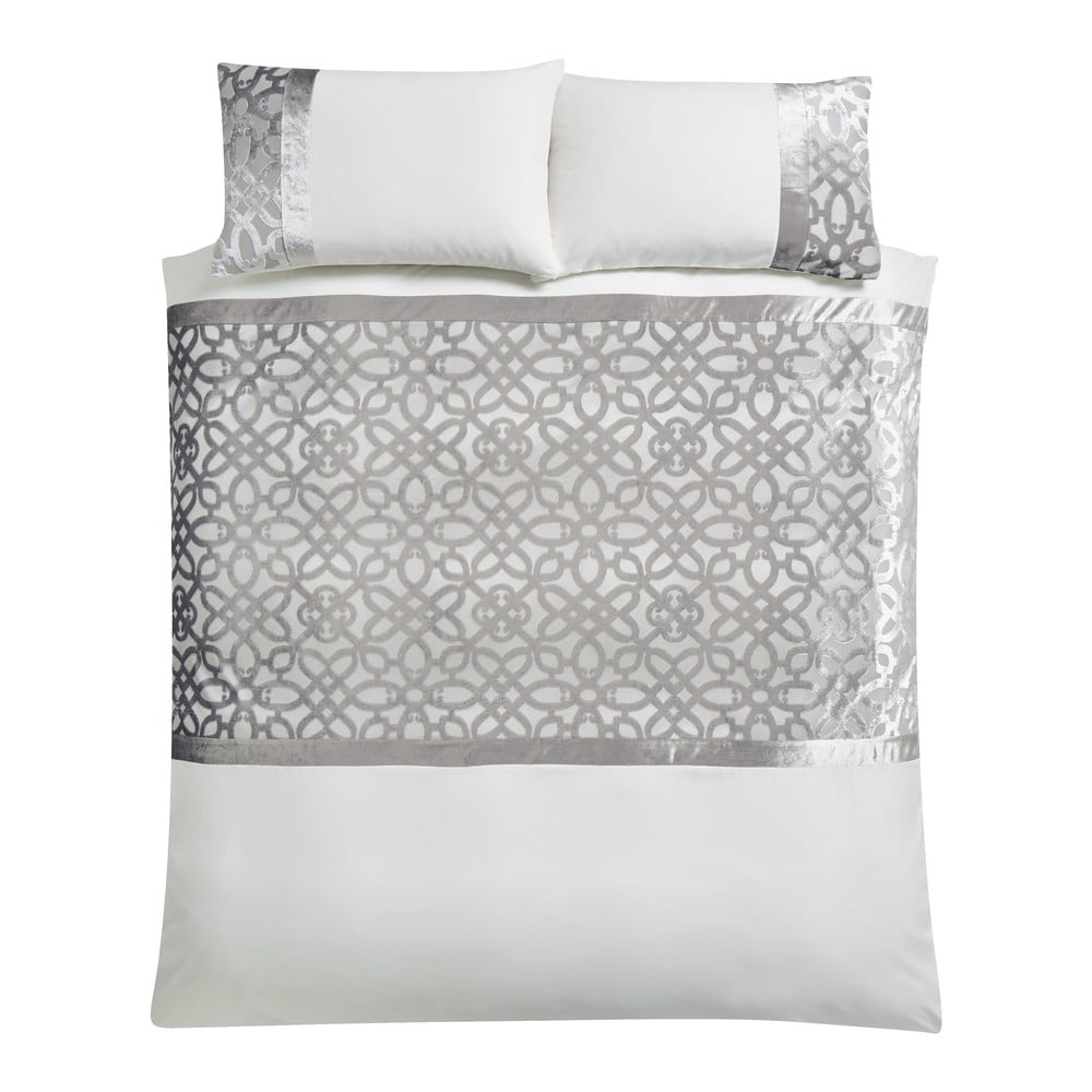 Krémové/sivobéžové zamatové obliečky na dvojlôžko/predĺžené 230x220 cm Lattice Cut – Catherine Lansfield